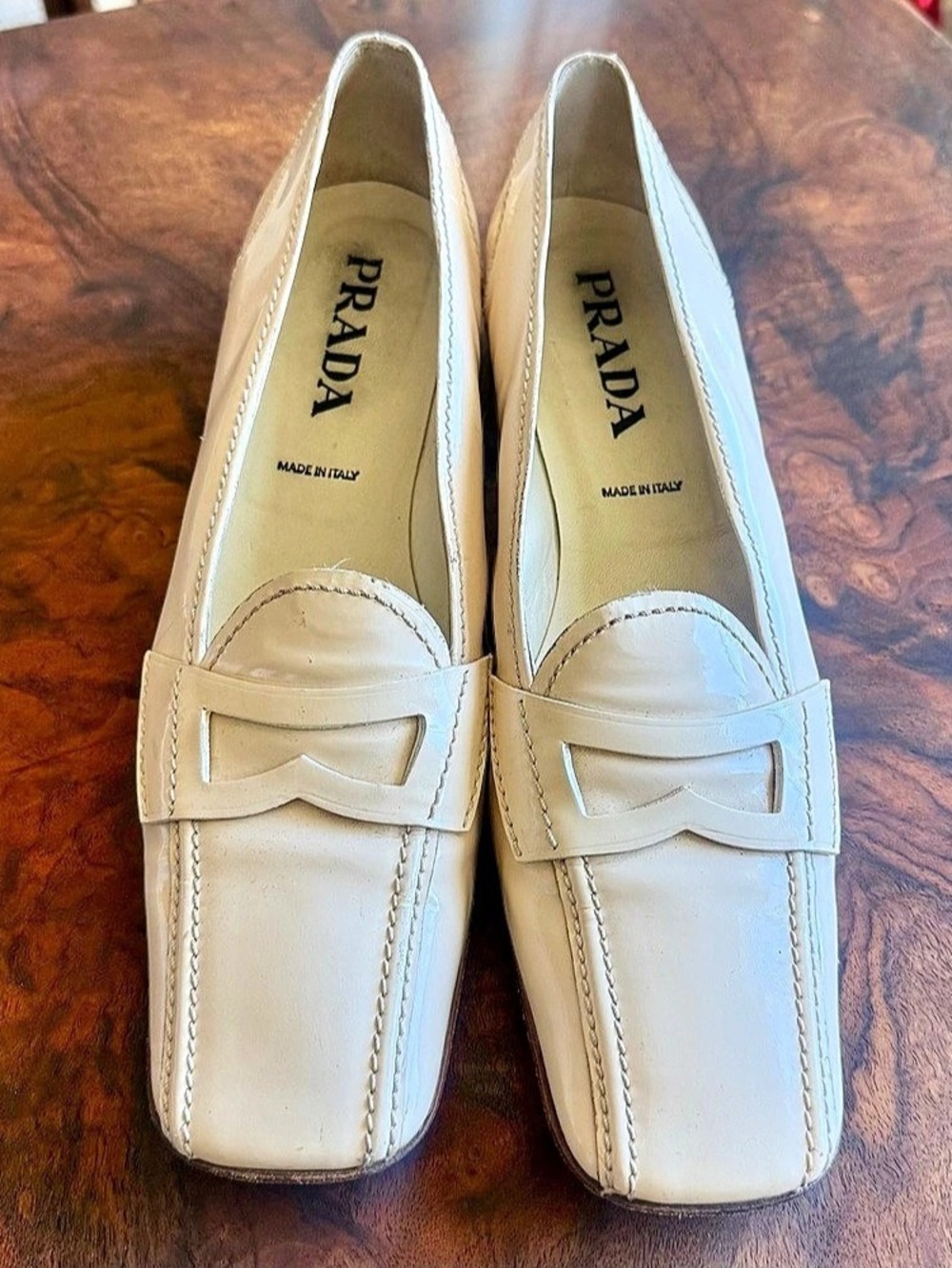Prada Leather Loafer Heels in Cream IT 42